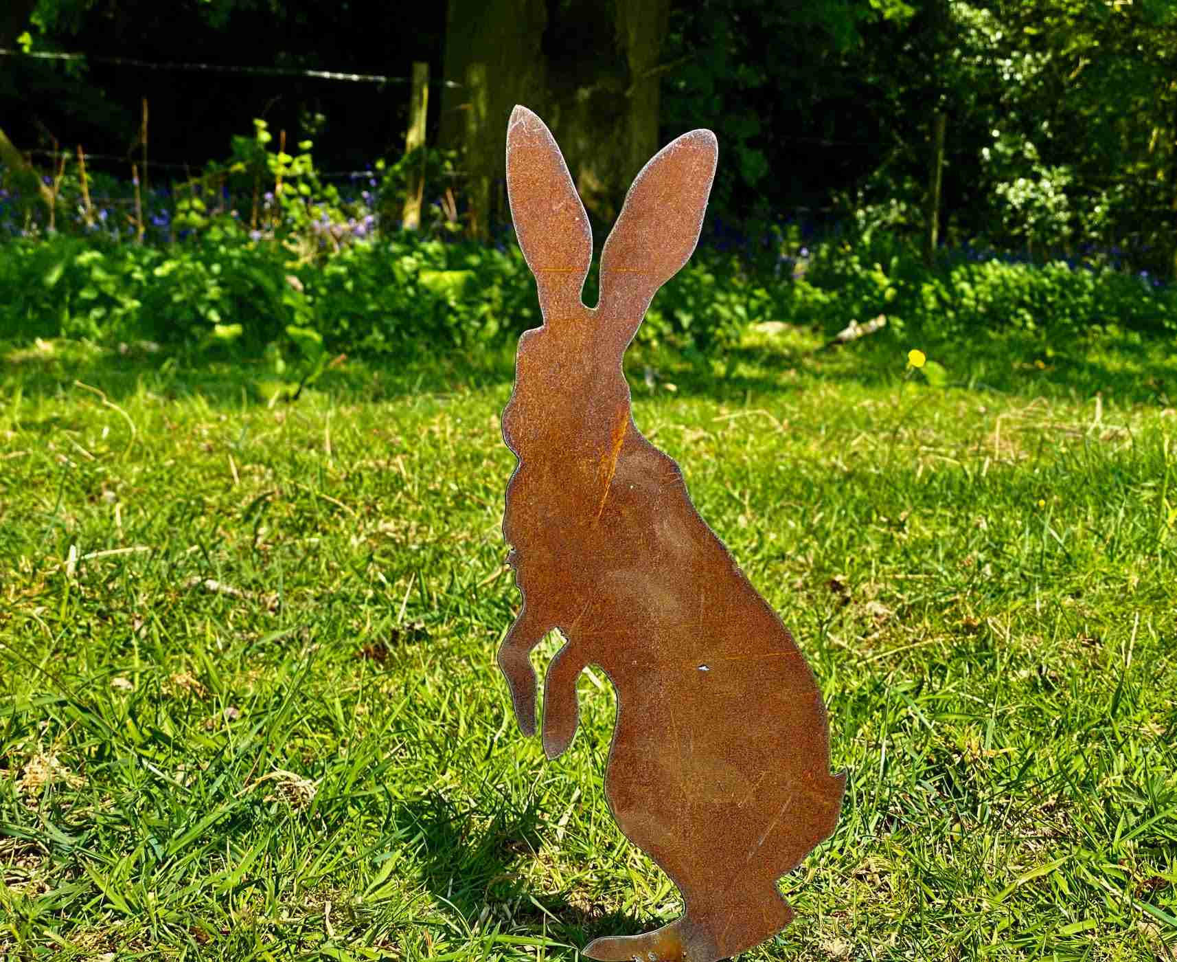 Exterior Large Rustic Metal Peter Rabbit Hare Garden Stake Yard Art Lawn Flower Bed Vegetable Patch Sculpture Gift The Countryside Store