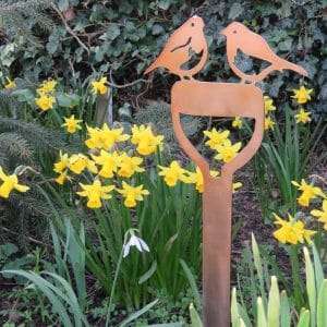 Rustic Robins on a Spade Garden Stake