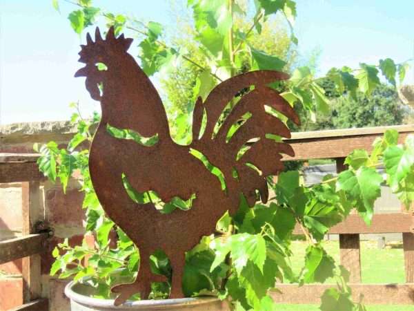 Rusty Metal Chicken and Rooster Garden Stake - Image 3