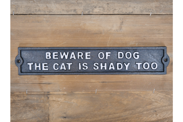 Cast Iron Beware Of Dog/Shady Cat Sign