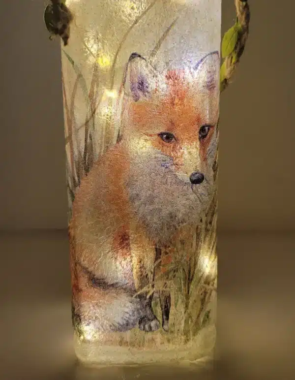 Lit up square gin bottle with fox detail