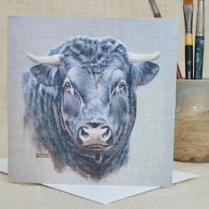 Black bull with horns blank greetings or notecard. Square 14.8x14.8cm