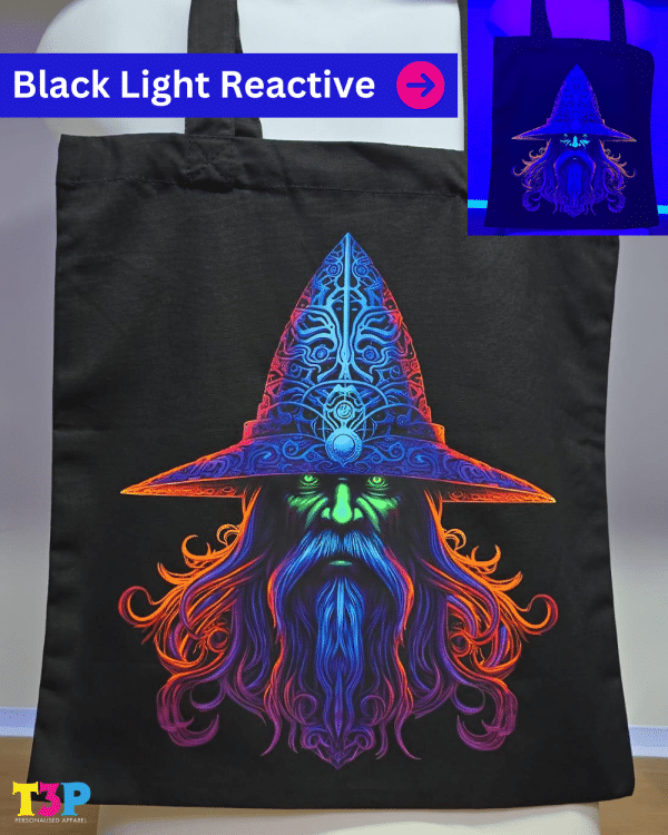 Blacklight Reactive DTF Wizard Tote Bag